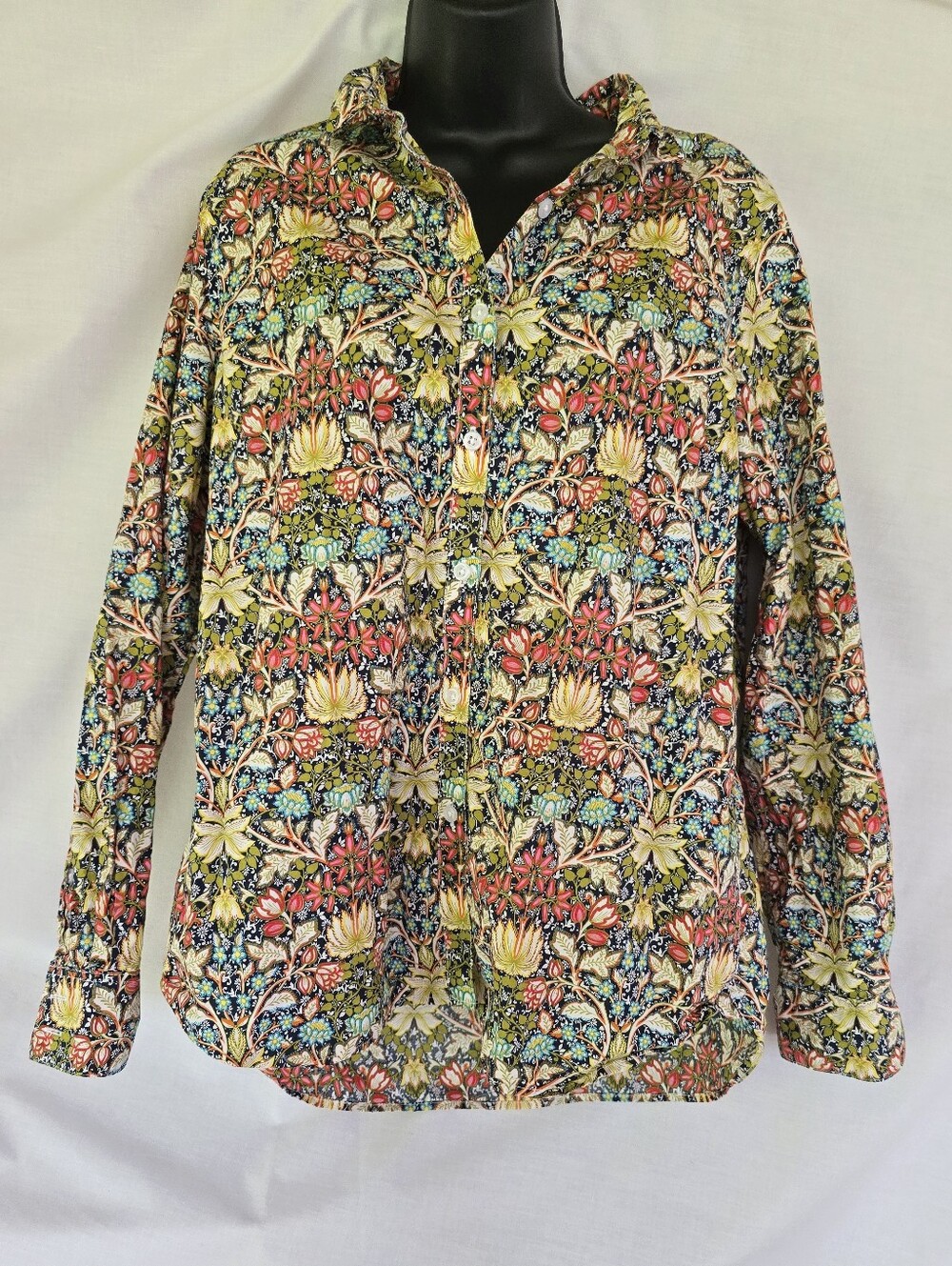 Garnet Hill▪️Floral Print Cotton Button Down Long Sleeve Shirt in Multicolor